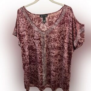INC International Concepts Y2K Purple Snakeskin Blouse with Rhinestone Detail